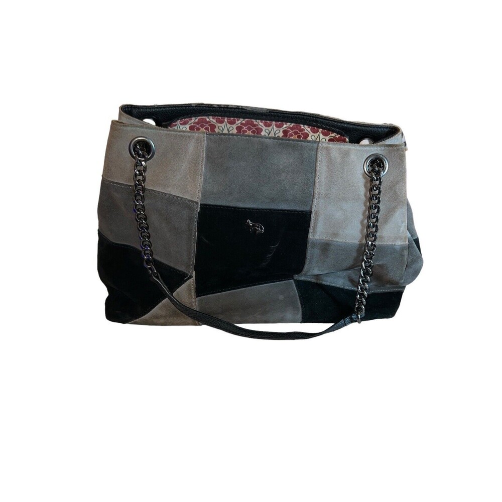 EMMA FOX Handbag Patchwork Suede Multicolored Satchel Handbag